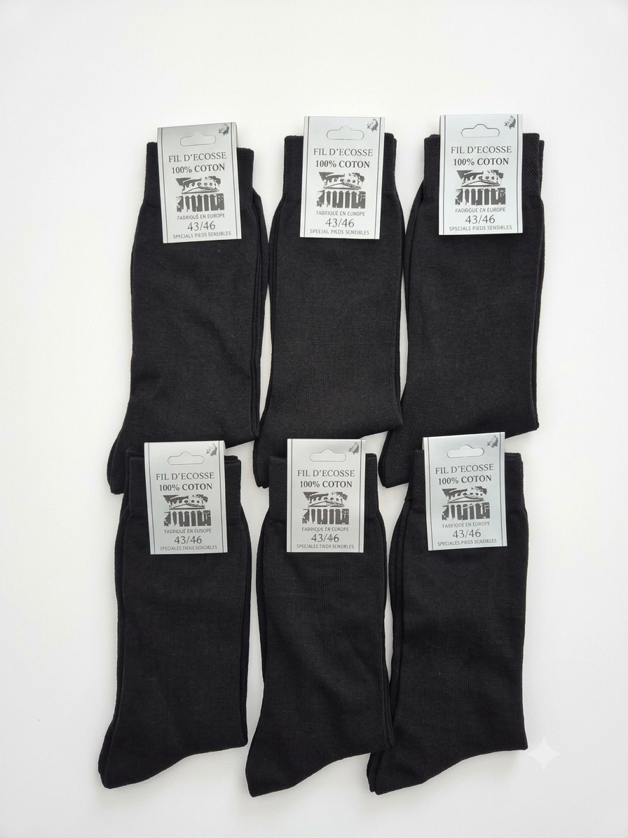 Chaussettes Fil d'ecosse 100% coton 43-46 - Lot de 6