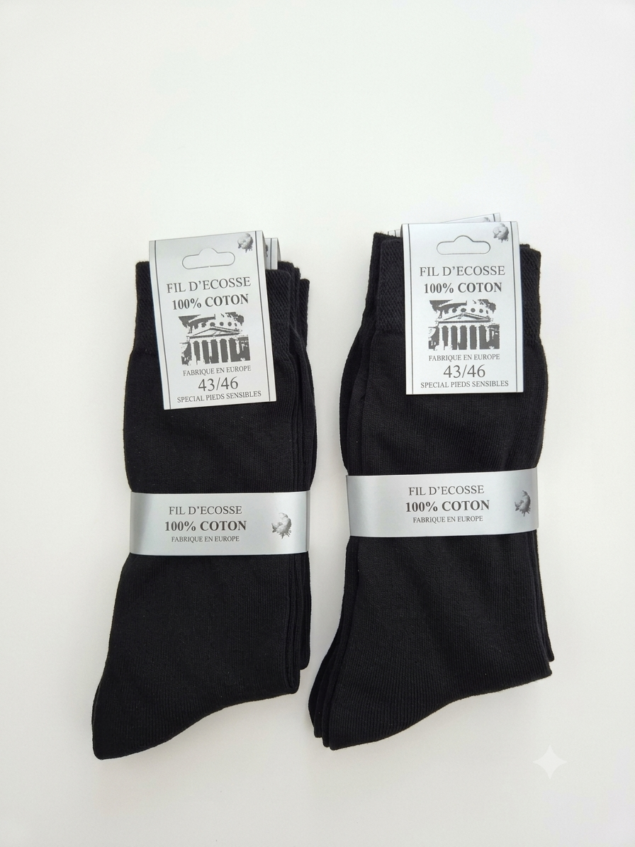 Chaussettes Fil d'ecosse 100% coton 43-46 - Lot de 6