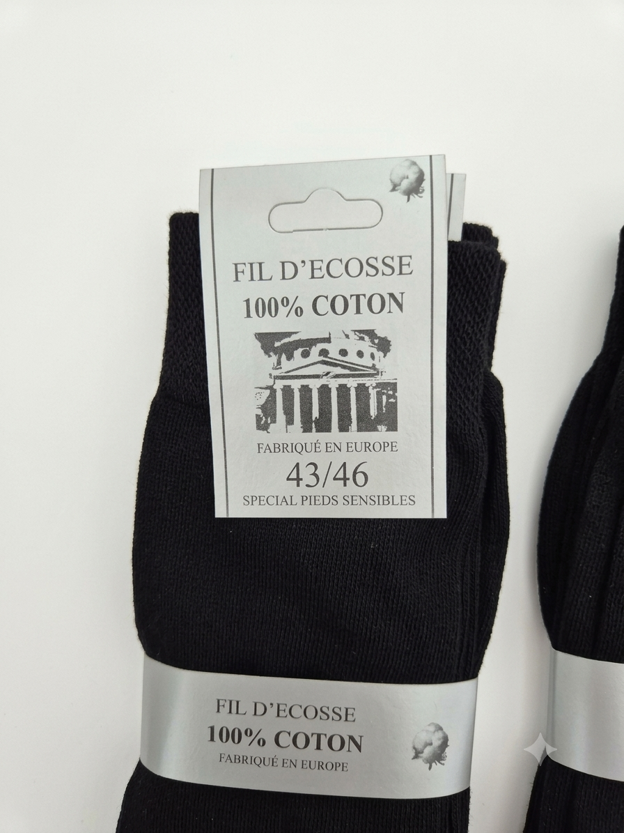 Chaussettes Fil d'ecosse 100% coton 43-46 - Lot de 6